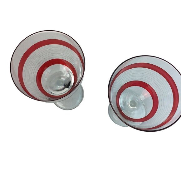 Clear Stemmed Glass Goblets Red Stripes 16 oz Oversized Lot 2 Large Barware u - Picture 3 of 5